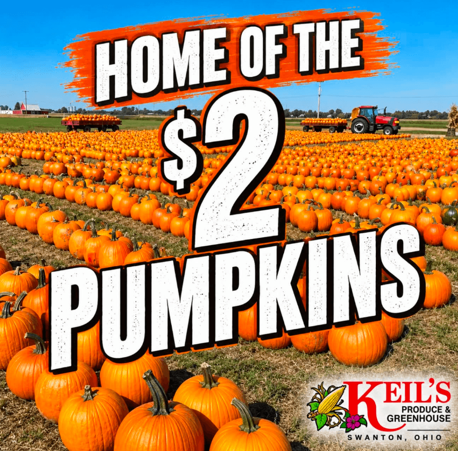 $2 Pumpkins available daily during season at Keil's Produce and Greenhouse in Swanton